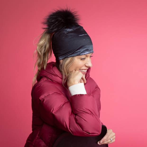 Wall Black Ponytail Beanie With Pompom