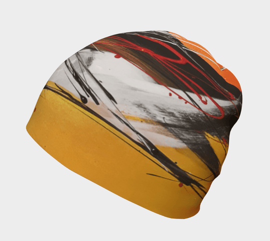 Vue latérale de la tuque Le Cœur montrant sa coupe décontractée et son imprimé abstrait vibrant.