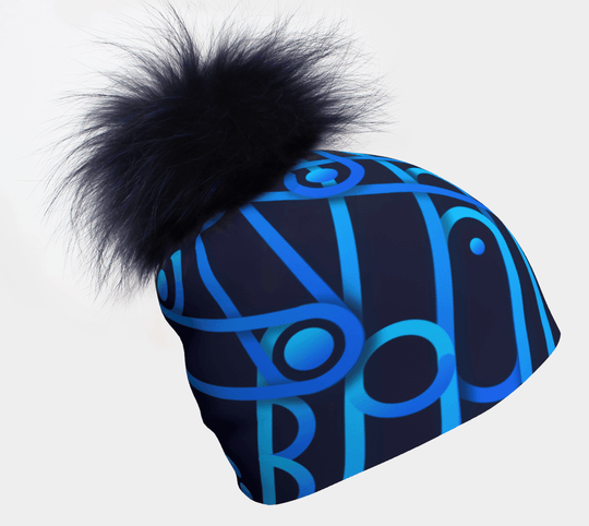 Tuque Bleu Mécanique avec un pompon bleu foncé, ornée d&