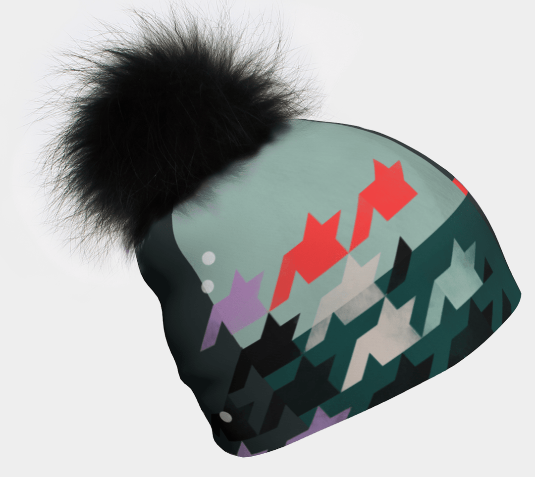 Pied de Poule Beanie - Lilac With Pom