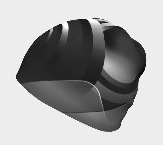 A front view of the beanie, highlighting the monochromatic swirling design.