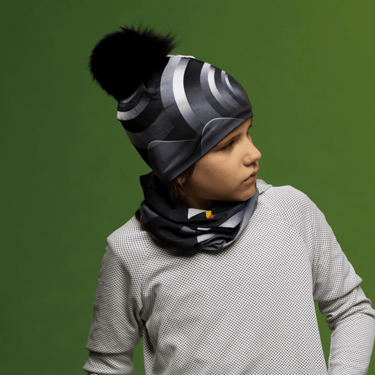 A child wearing the Rockies Beanie and a matching neck gaiter.