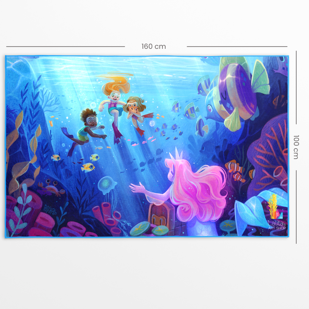 Treasures of the Sea - Reversible Fun Artistic Oversized Pool Towel for Kids
