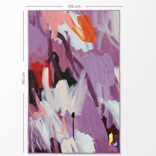 Dimensions de la serviette artistique réversible XL (100 cm x 160 cm) avec art floral abstrait.