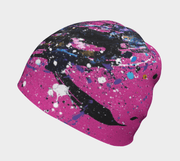 Right view of the Lalita's Art Shop Nest pink, blue and black breathable bamboo toque designed by Megane Fortin