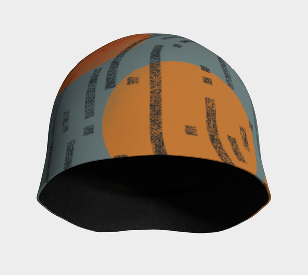 Front view of the Black an grey Movement Orange Beanie hat by Valery Goulet