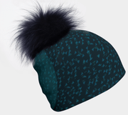 AW23- Teal Flakes Beanie With Navy Removable Pompom