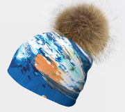 Right side of the Bleu-Terre beanie hat with detachable pom. Best ski hat!