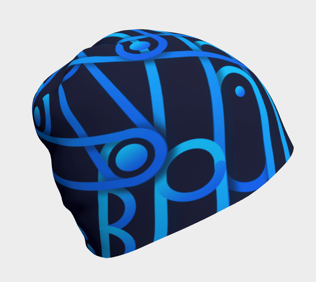 Black and blue Mechanic bamboo beannie designed by the artist Zaire. Perfect hat for whole family and sports activities