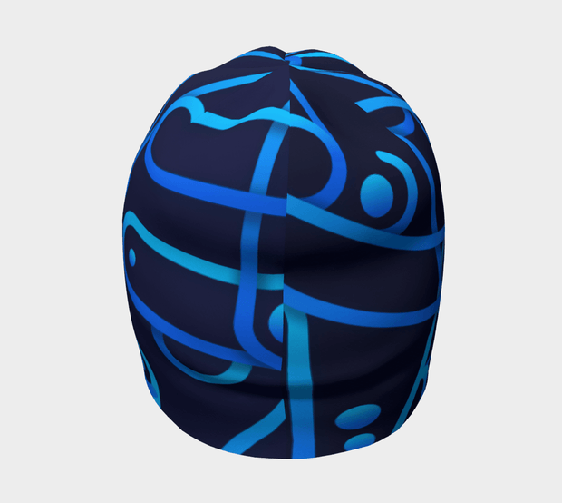 Back picture of the black and blue Mechanic bamboo beanie designed by the artist Zaire. Perfect beanie for the whole family and sports activities.