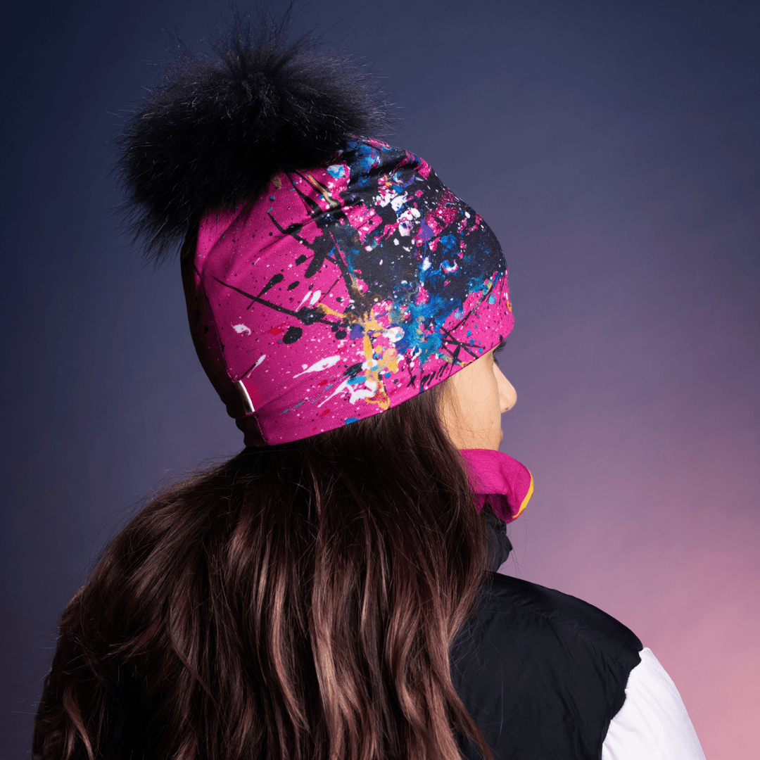 Tuque rose Nid a pompon amovible pour femme