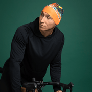 Men cycling bamboo hat. This orange abstract patterned toque will add colours to any outfits!