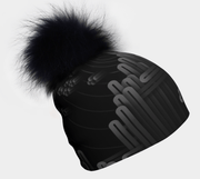 Black Radio City bamboo hat with detachable pom-pom designed by artist Zaire. Sports beanie for men and boys, perfect for soccer, jogging, skiing, skateboarding and hiking