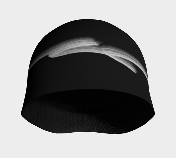 Front view of the Signature beanie hat illustrated by Lalita's Art Shop founder, Elise Charette. A classic black hat with a simple  white line. 