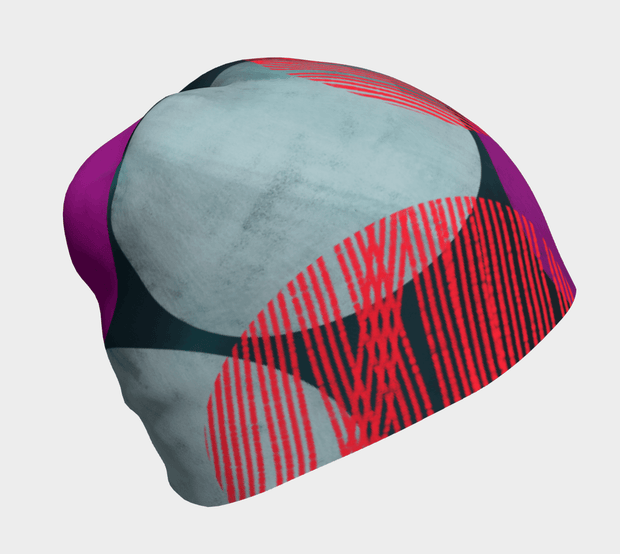 Left view of the Teal, gray, magenta and red beanie created by Valery Goulet for Lalita's Art Shop !